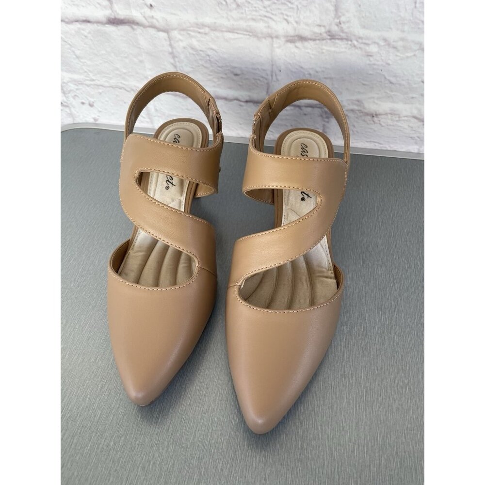 Easy Street Women's Pumps Square Heels 2" Zip Nude Color Size 6W NO BOX - Picture 5 of 11